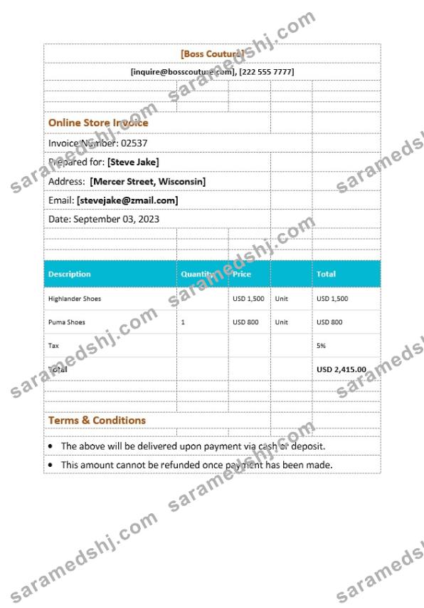 Online Store Invoice Template